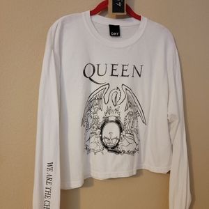 Day, Queen White Crop, Long Sleeve Shirt, (Queen Official Merch) Size M